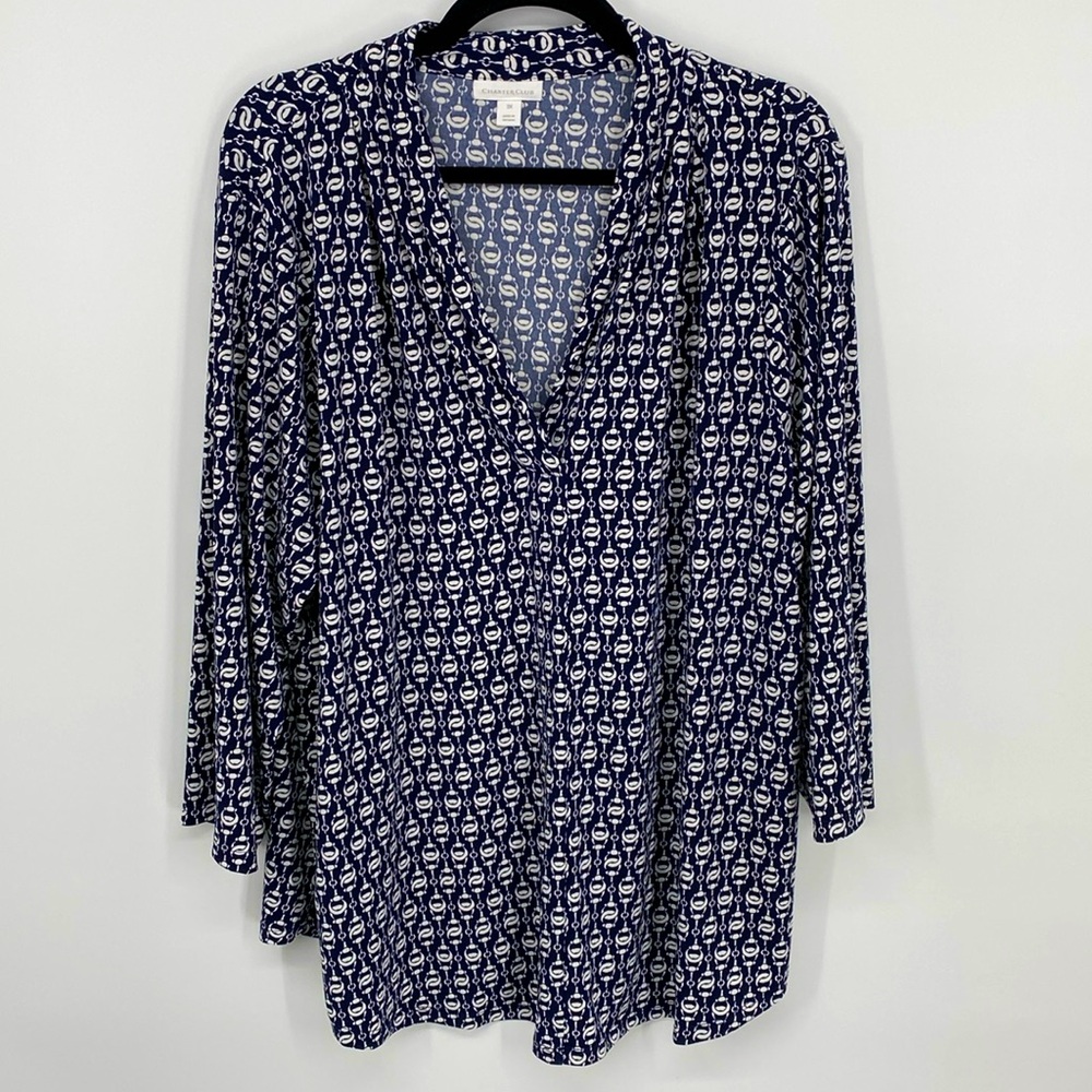Charter Club Navy and White Chain Print Top
